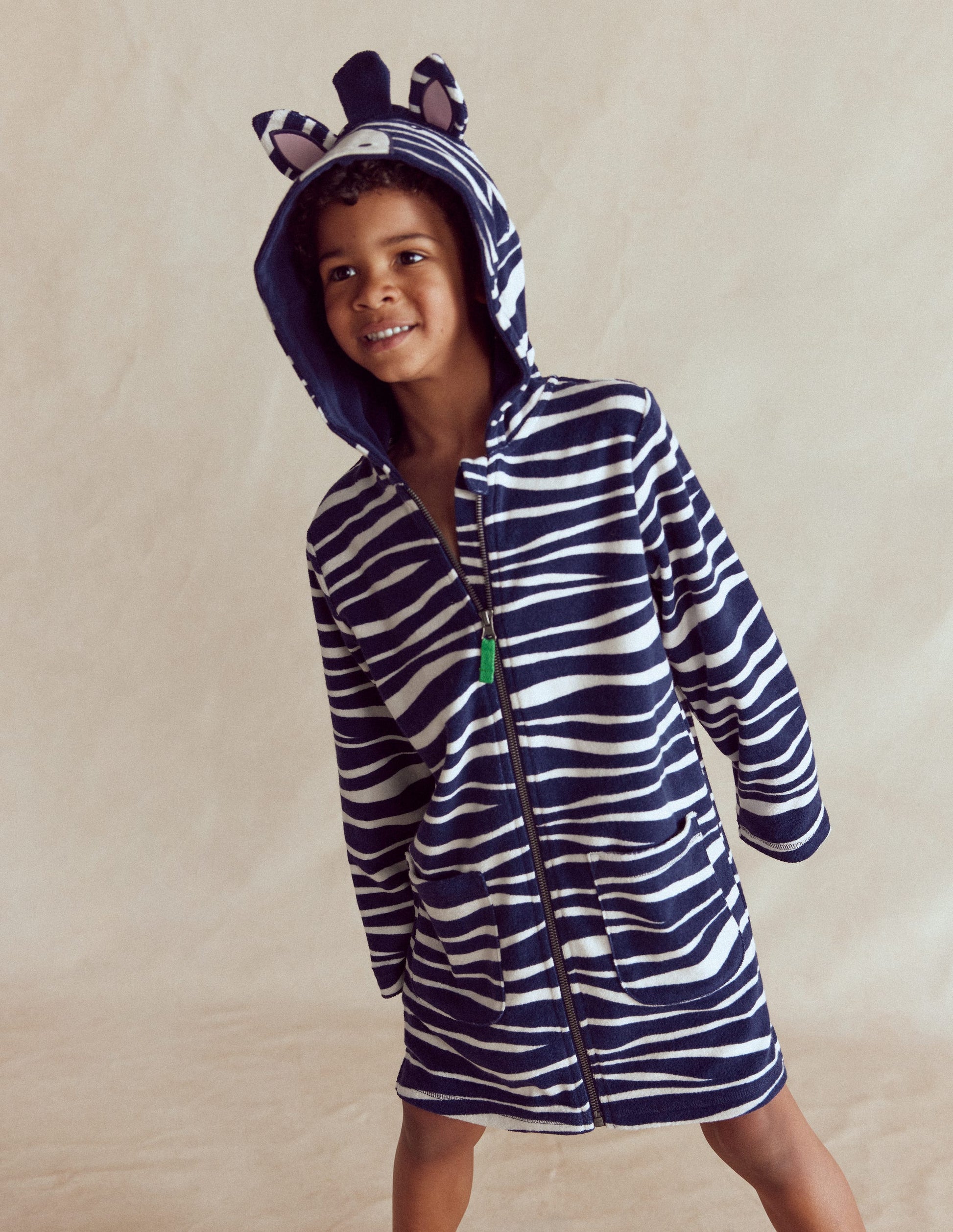 Fun Towelling Zip-up Throw On-Zebra-1