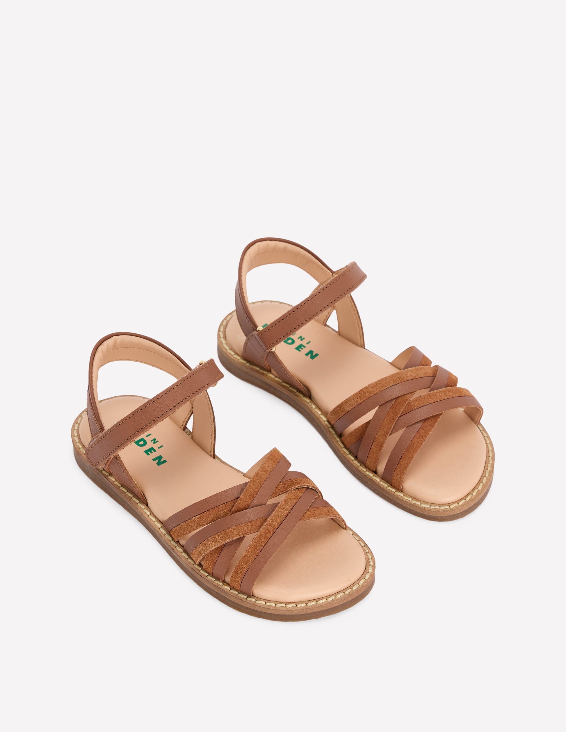Crossed Leather Sandals-Tan-2