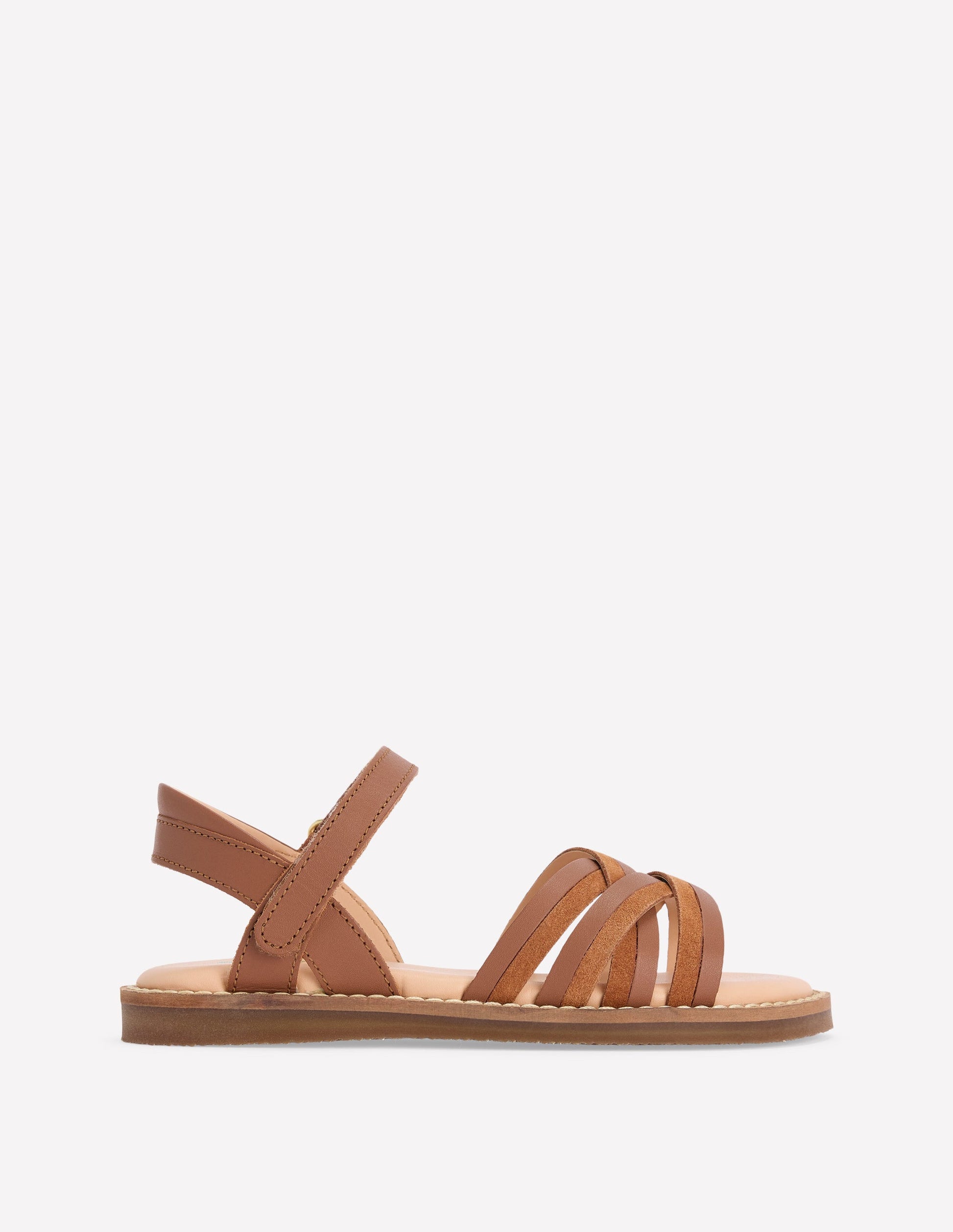 Crossed Leather Sandals-Tan-1