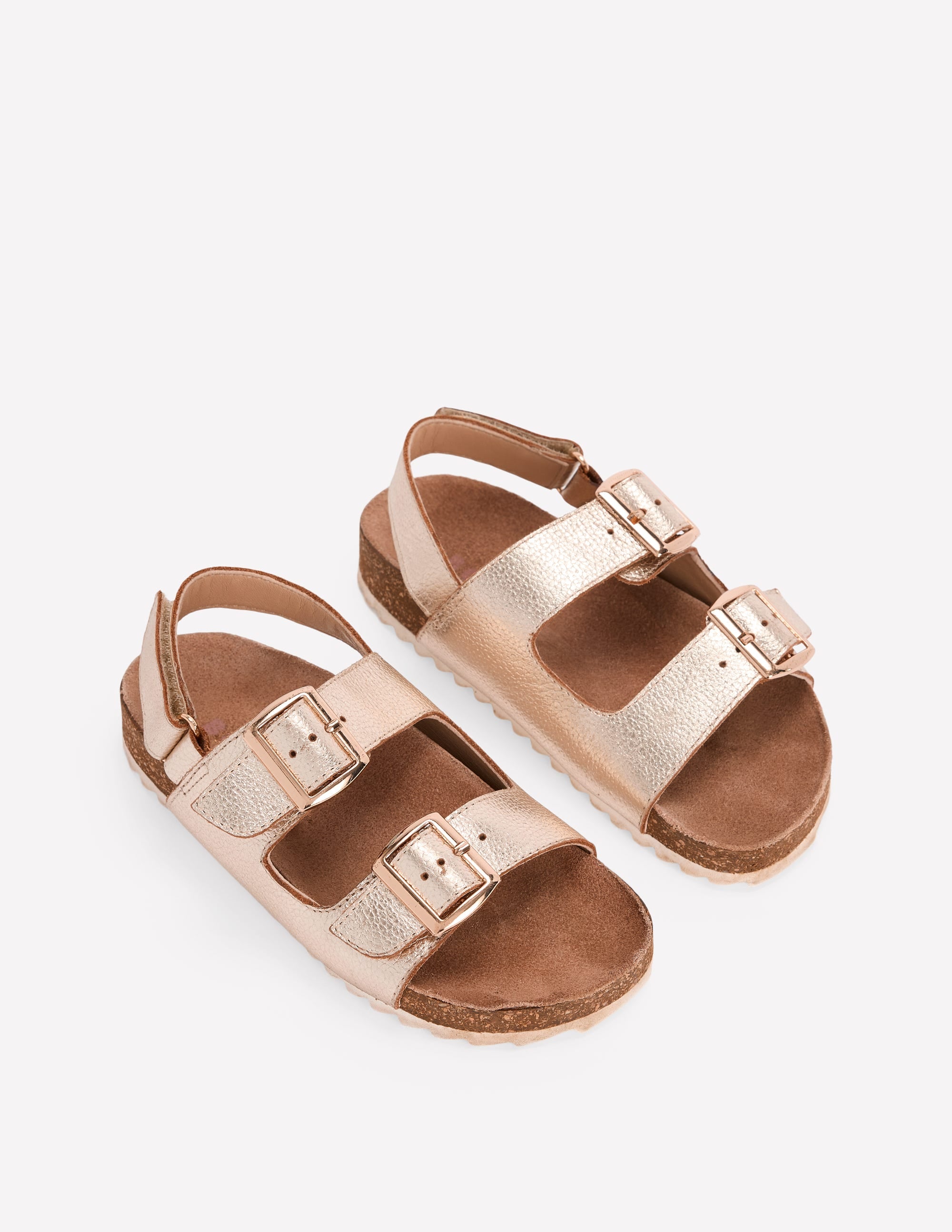Metallic Double Strap Sandals-Gold - Image 2