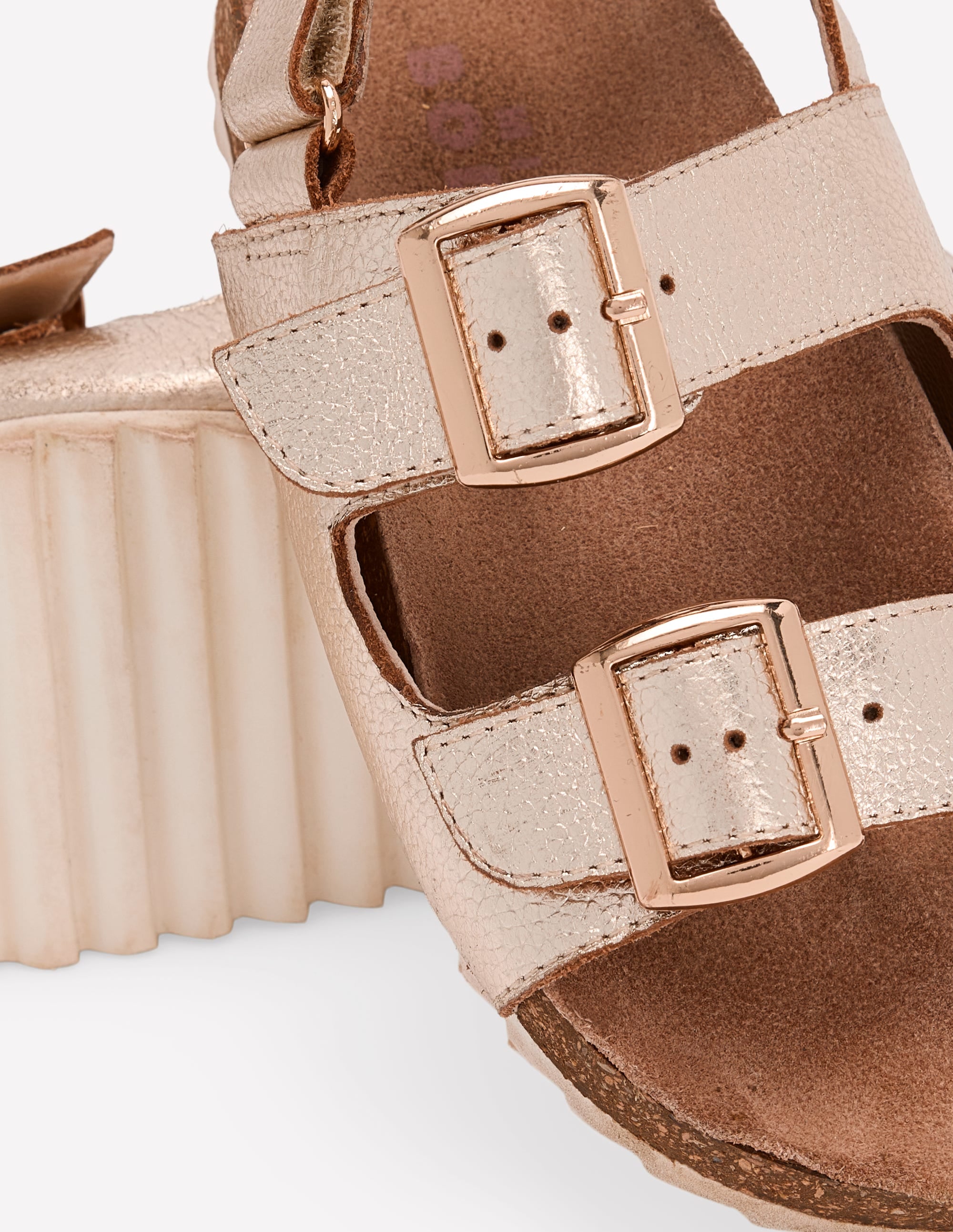 Metallic Double Strap Sandals-Gold - Image 3