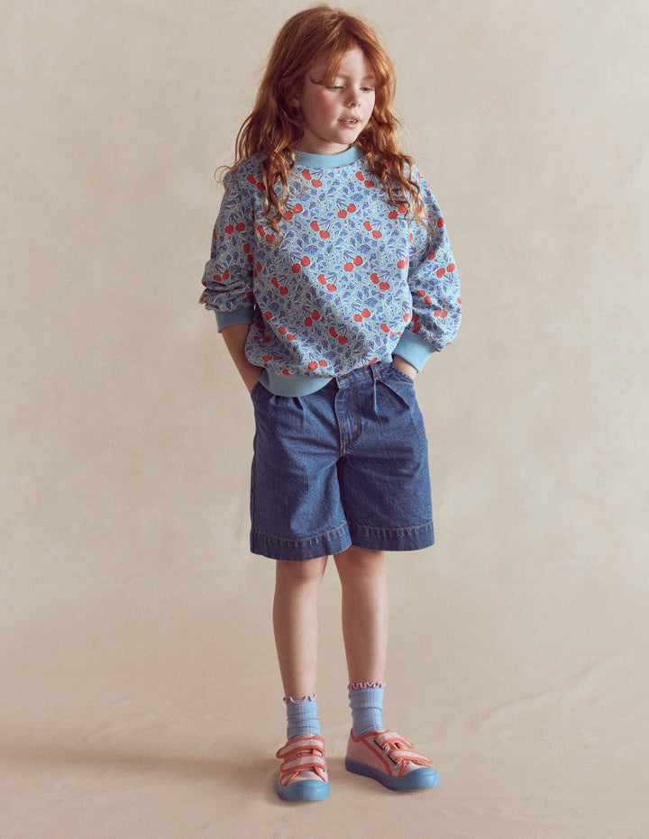 Long Denim Shorts-Mid Vintage Denim