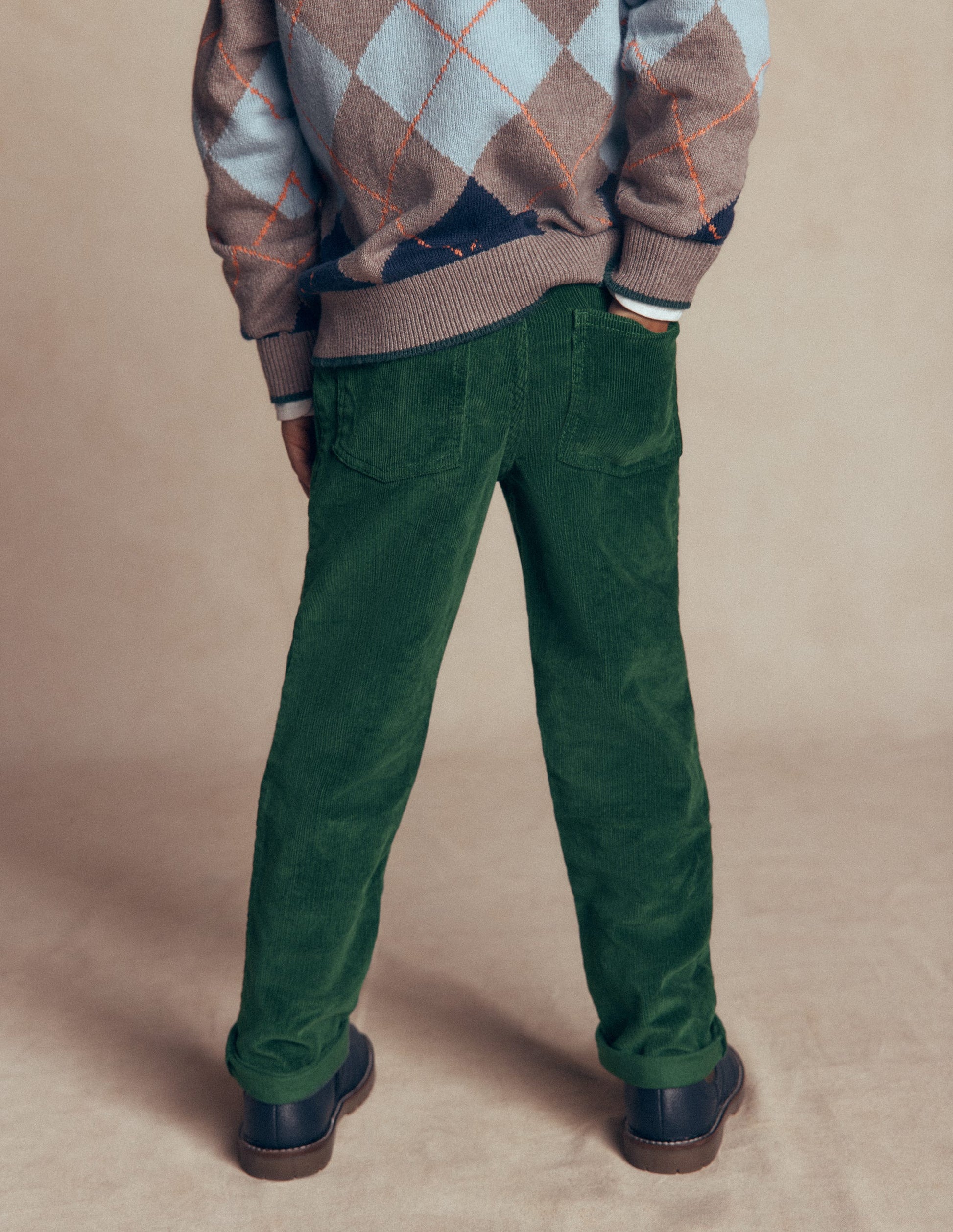 Classic Slim Cord Trousers-Dark Green-1