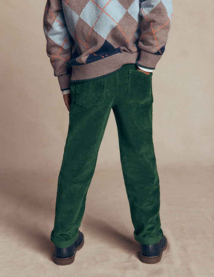 Classic Slim Cord Trousers-Dark Green