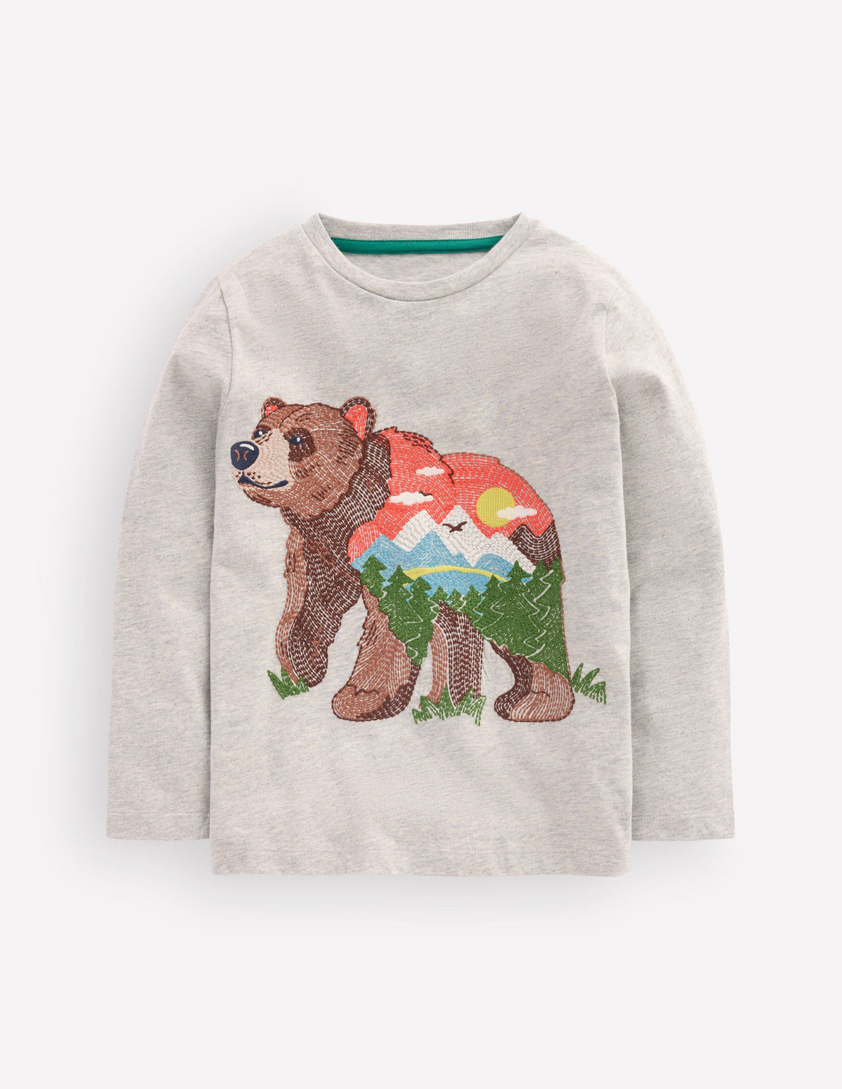 Longsleeve Superstitch T-shirt-Grey Marl Scenic Bear-1