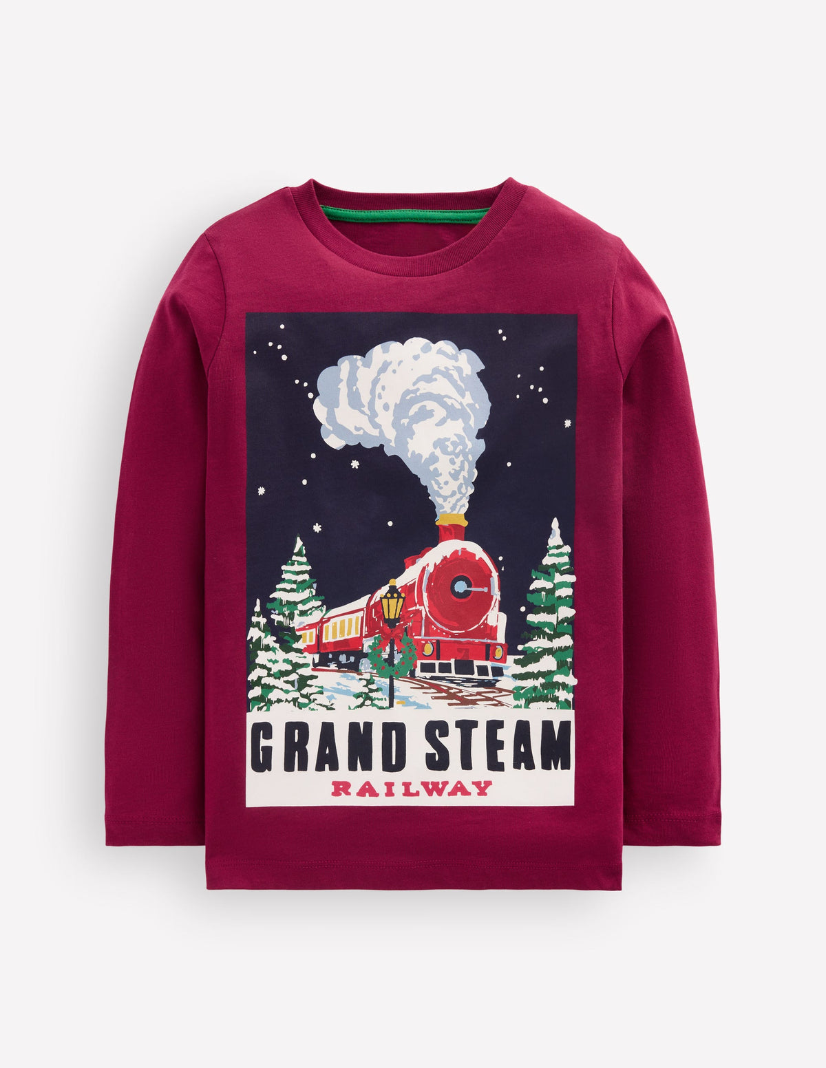 Long Sleeve Printed T-shirt-Red Steam Train-2