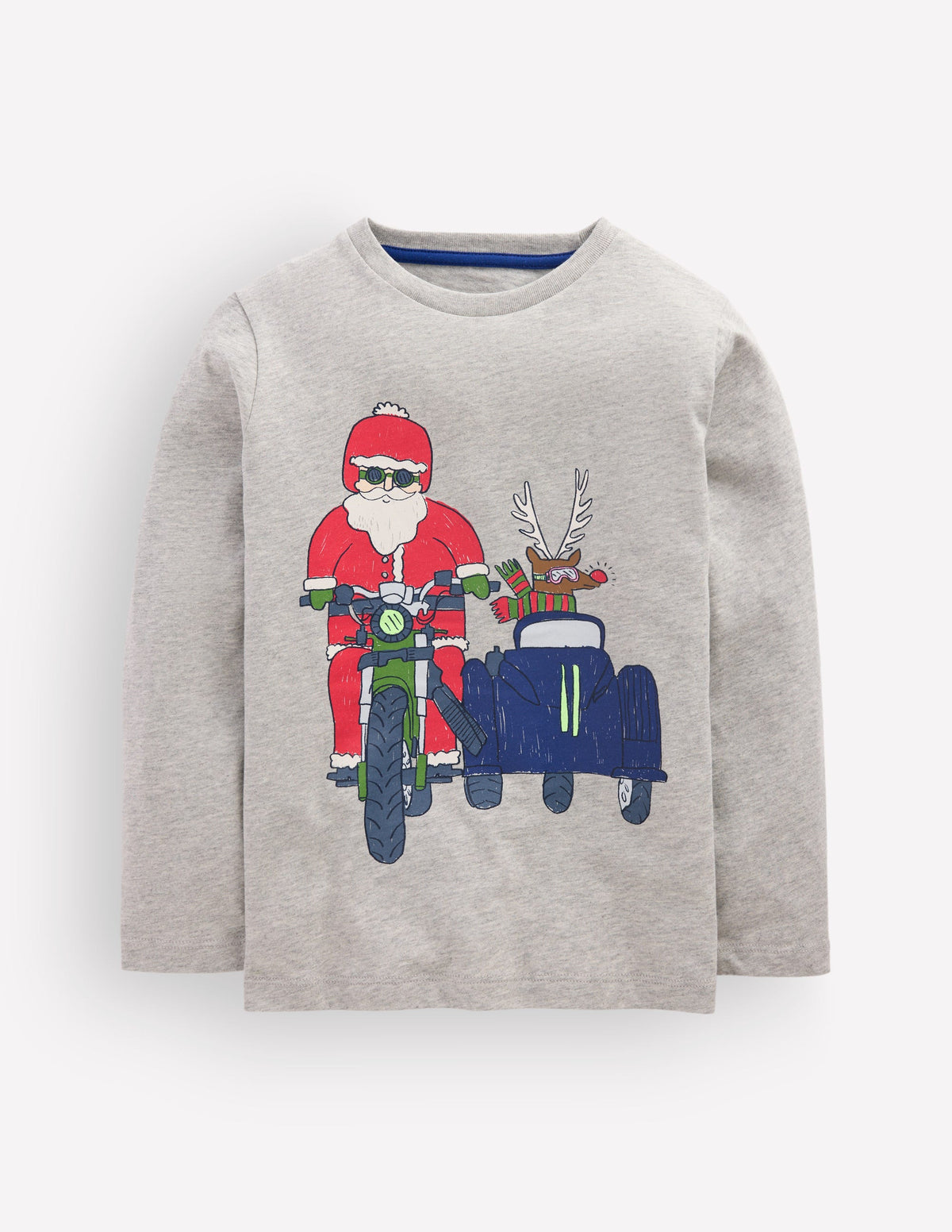 Front & Back T-shirt-Grey Marl, Motorbike Santa - Image 1