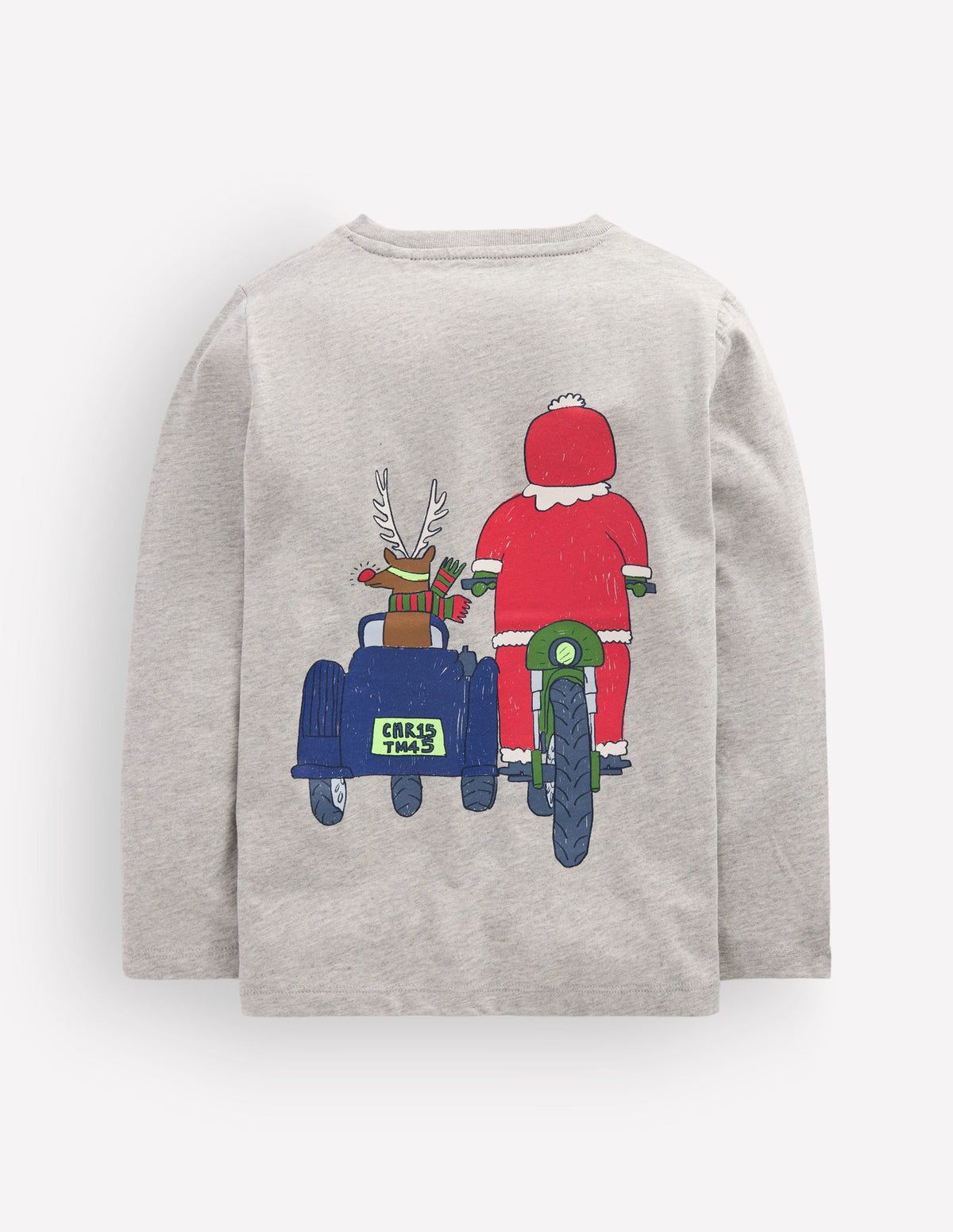 Front & Back T-shirt-Grey Marl, Motorbike Santa-2
