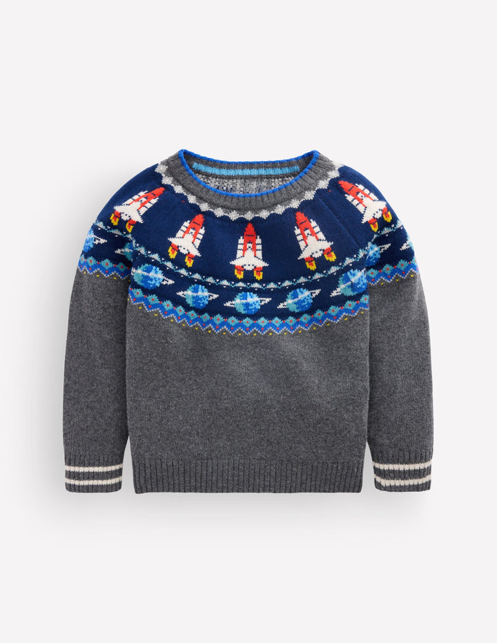 Fair Isle Jumper-Charcoal Marl Space