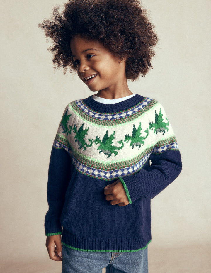 Fair Isle Jumper-College Navy Dragon