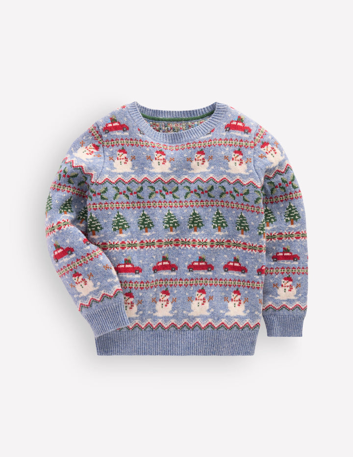 Fair Isle Jumper-Glacier Blue Christmas Cars
