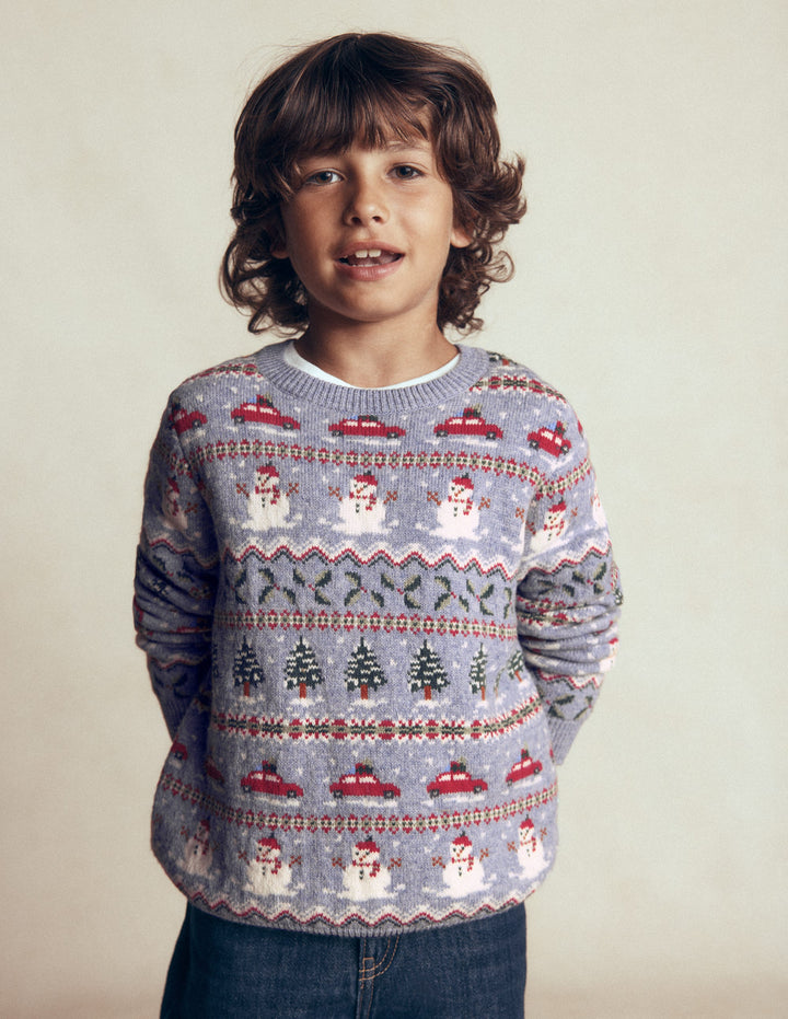 Fair Isle Jumper-Glacier Blue Christmas Cars