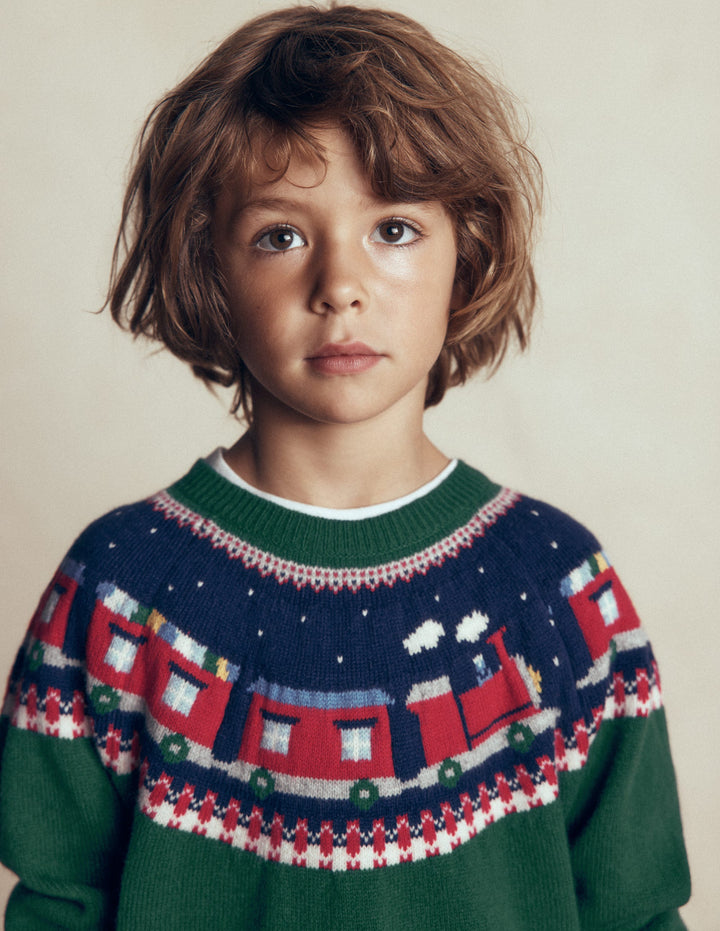 Fair Isle Jumper-Jewel Green Train
