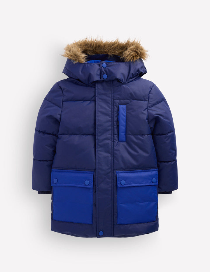 Fleece Lined Padded Coat-College Navy