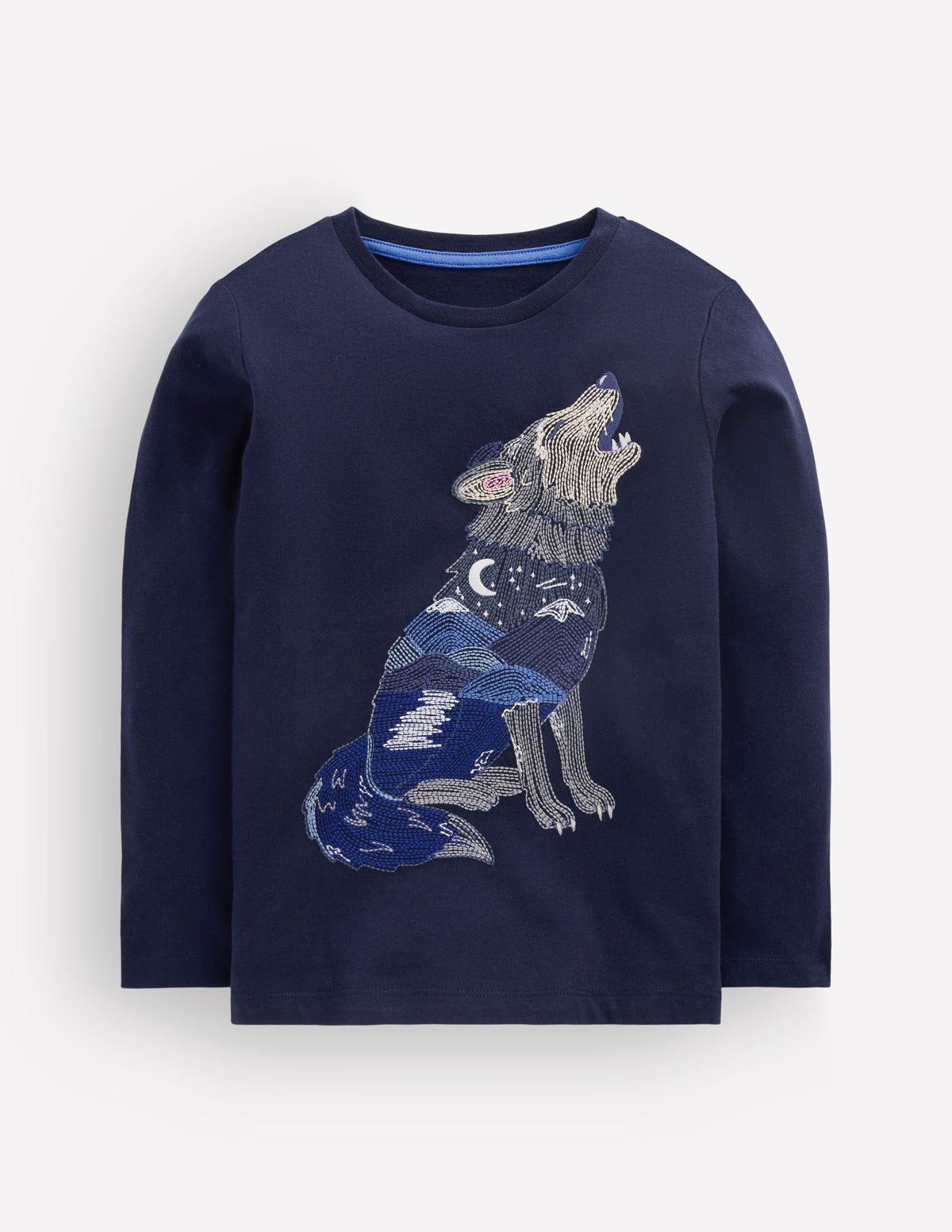 Glow Superstitch T-shirt-French Navy Scenic Wolf - Image 4
