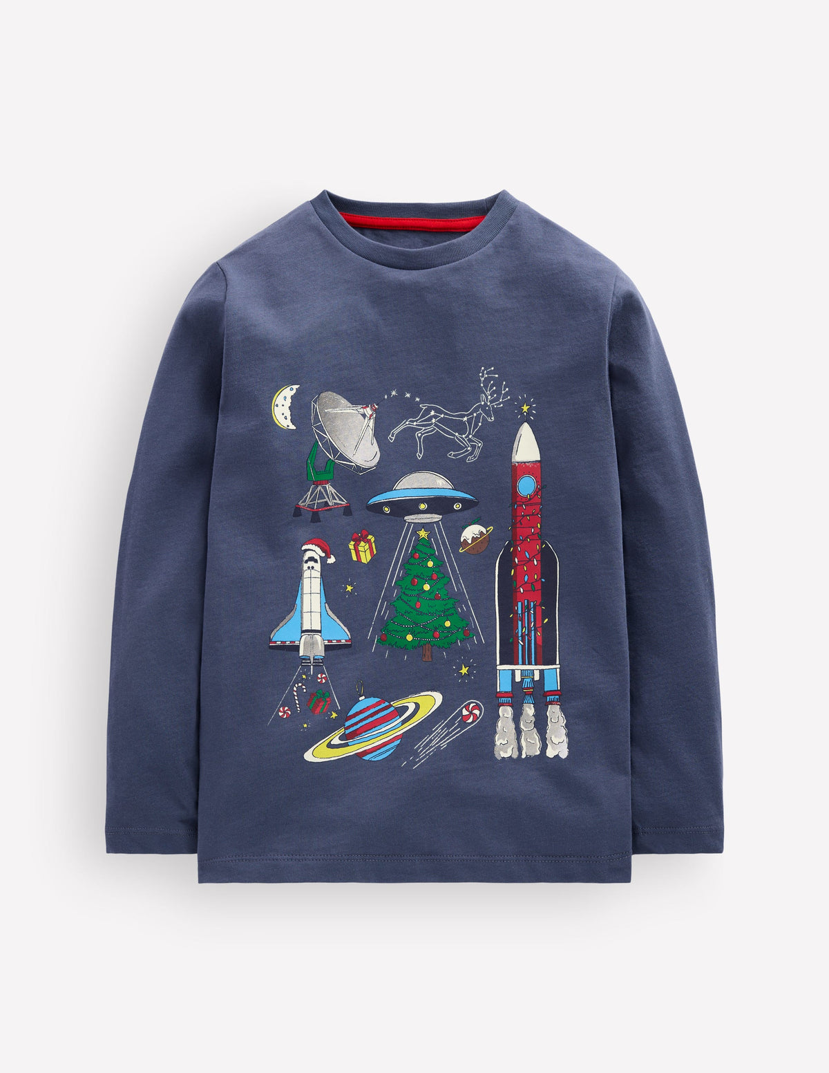 Long Sleeve Glow T-shirt-Vintage Indigo Christmas Space - Image 1