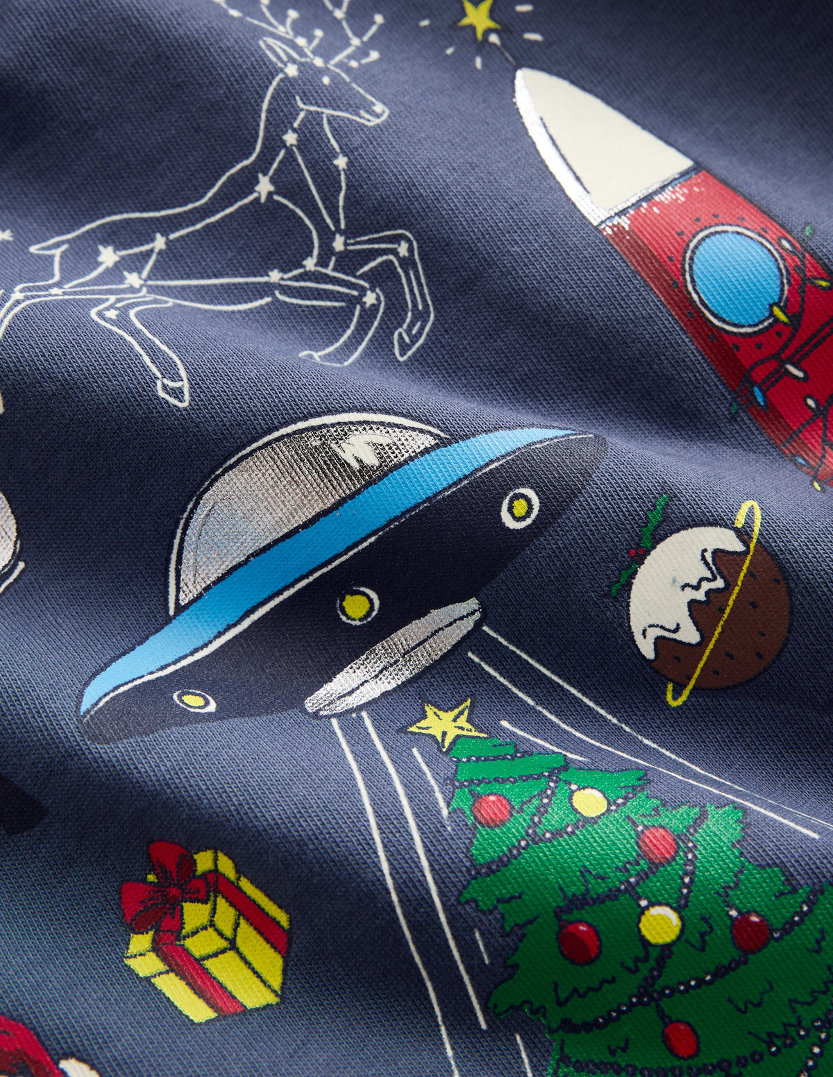 Long Sleeve Glow T-shirt-Vintage Indigo Christmas Space - Image 4