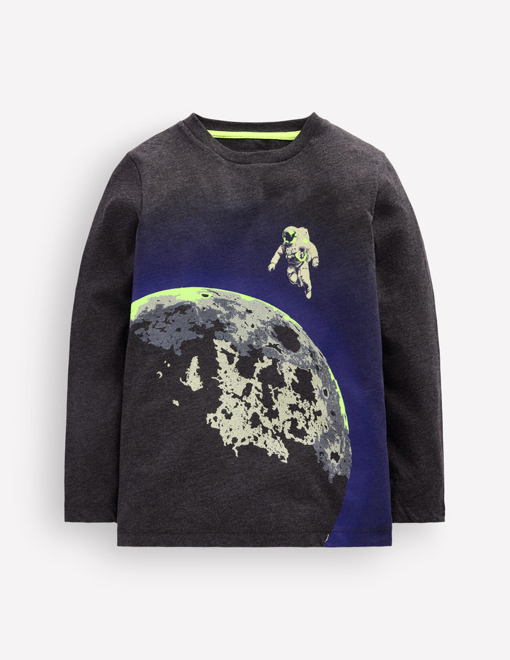 Long Sleeve Glow T-shirt-Charcoal Marl Moon