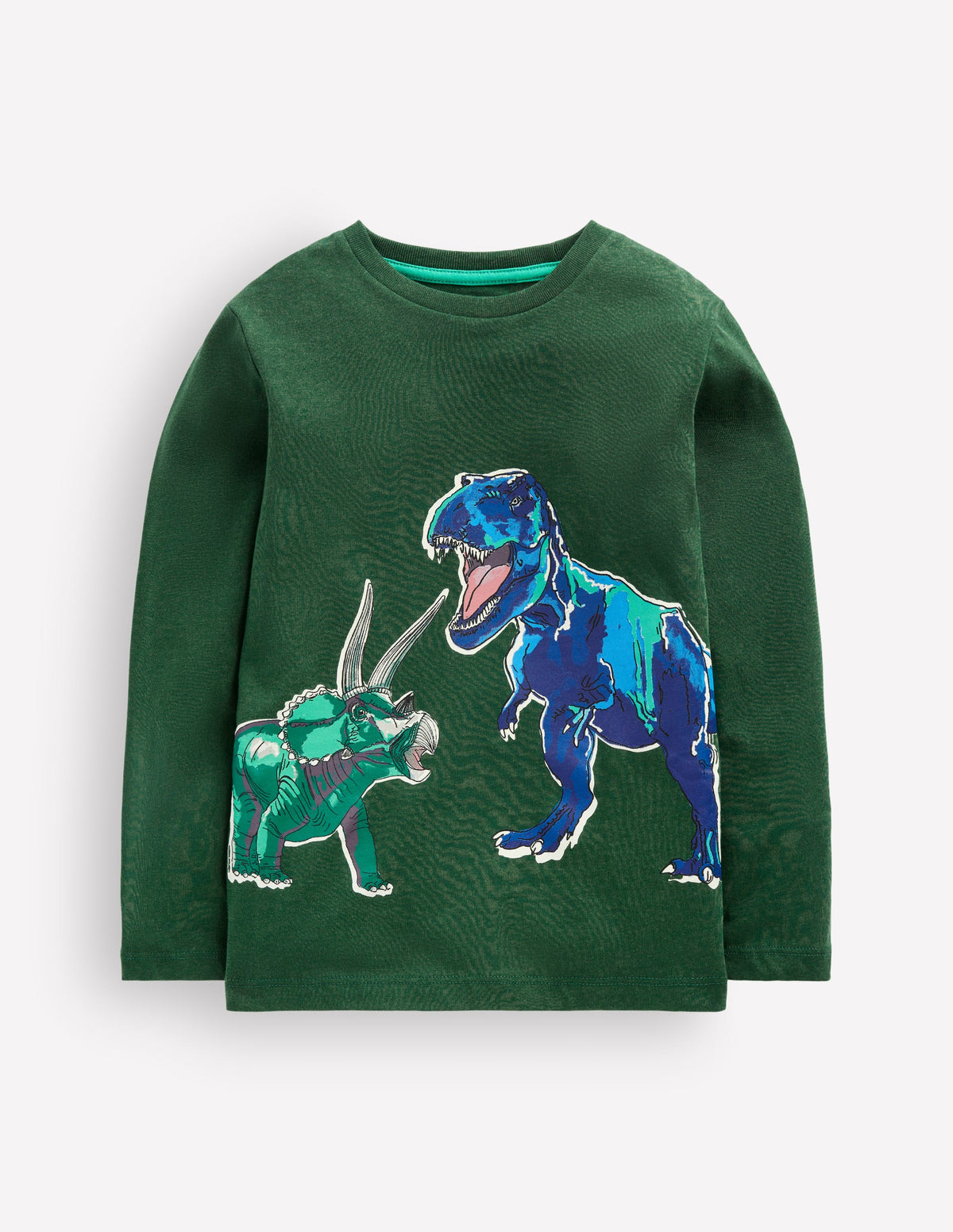 Long Sleeve Glow T-shirt-Hunter Green Dinos-1