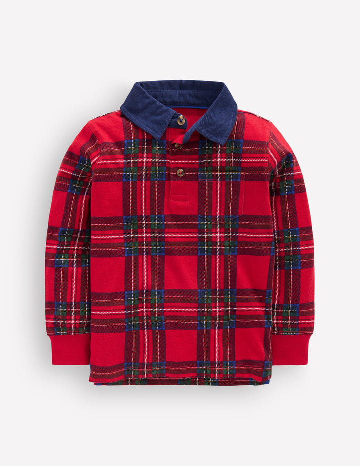 Long Sleeve Smart Polo Shirt-RED BRAND CHECK