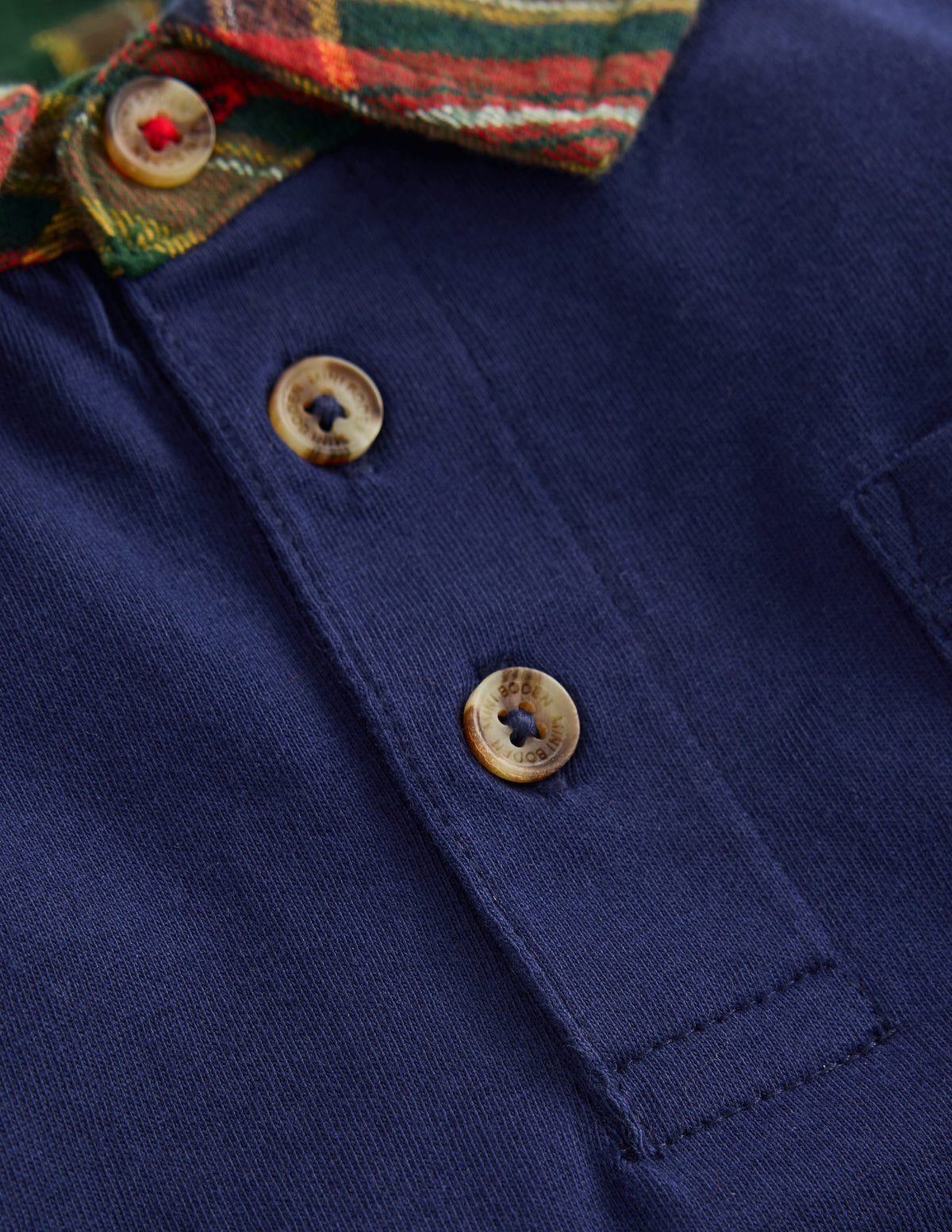 Long Sleeve Smart Polo Shirt-College Navy/Green Check - Image 3