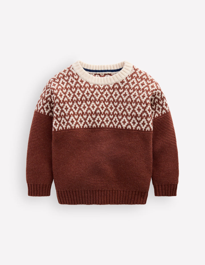 Relaxed Fair Isle Jumper-Auburn Melange