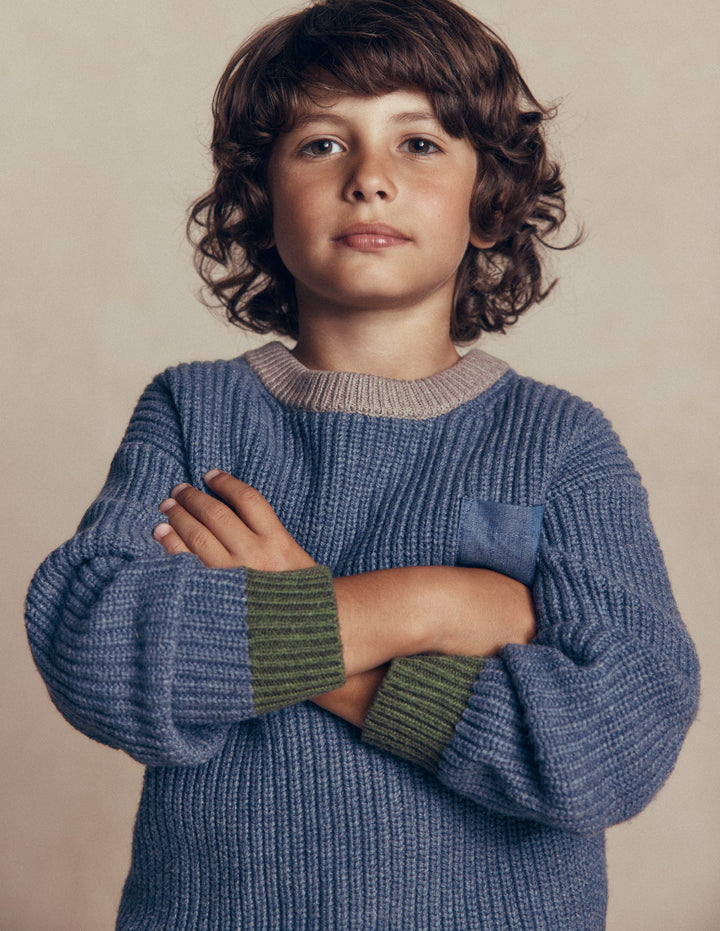 Colour Block Jumper-Navy Melange