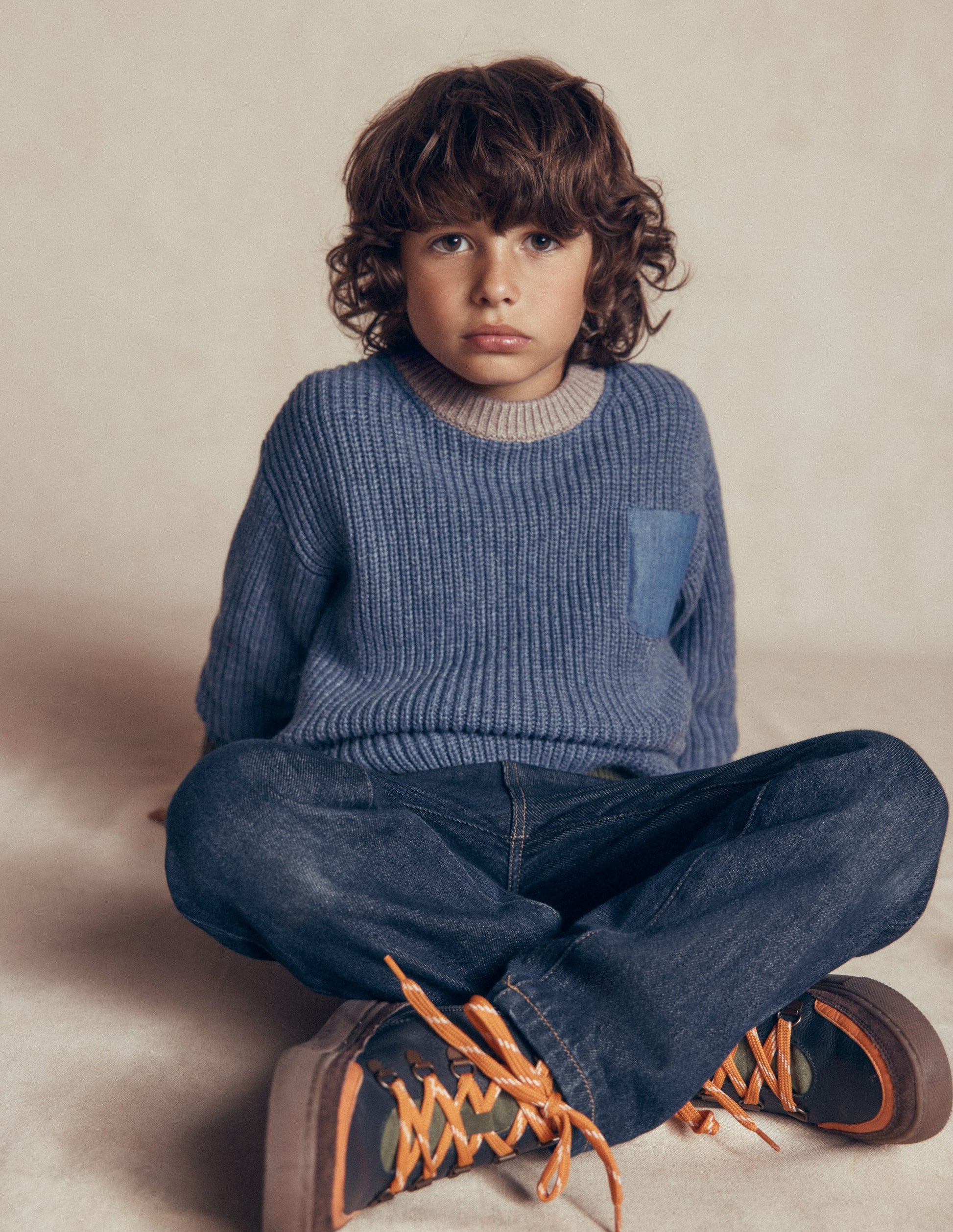Colour Block Jumper-Navy Melange-2