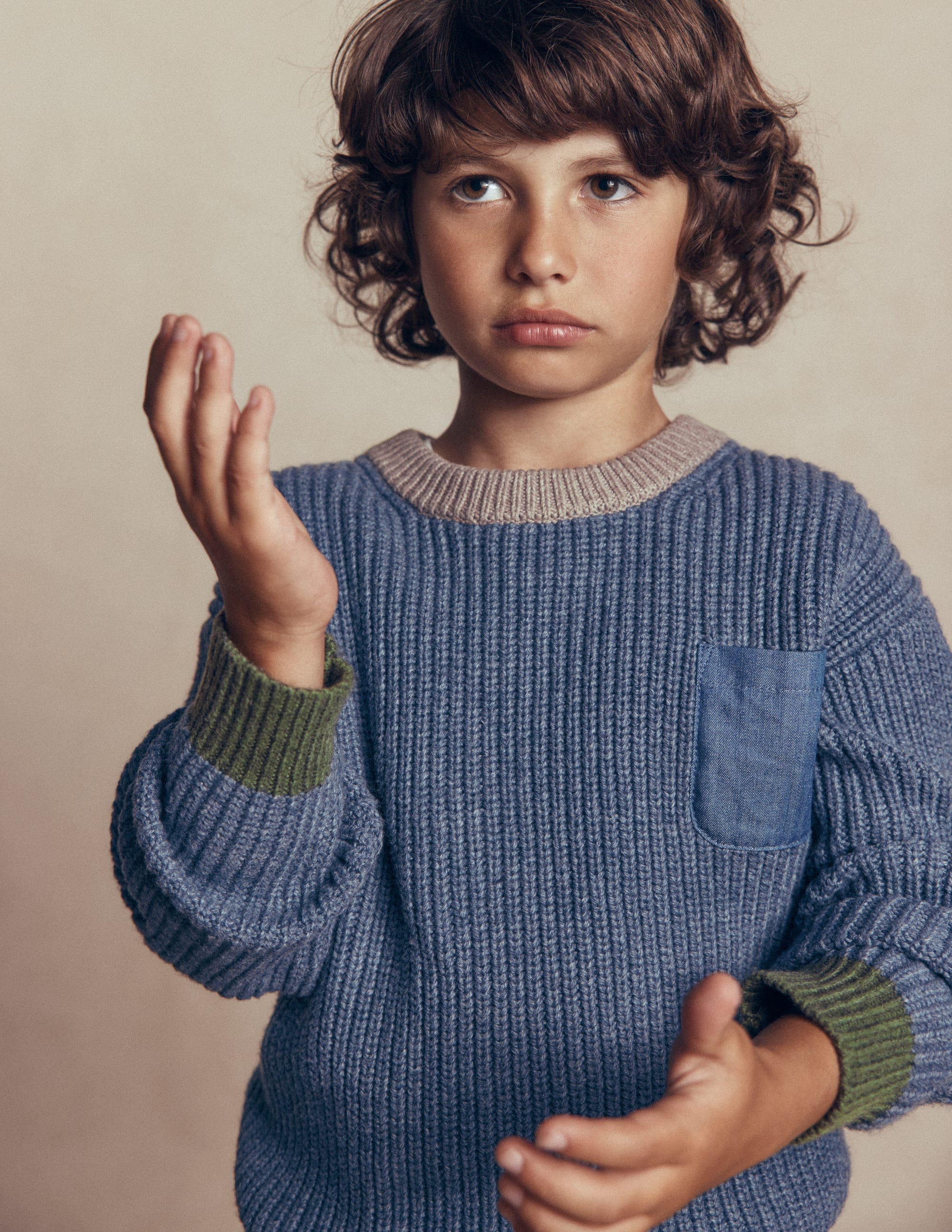 Colour Block Jumper-Navy Melange - Image 3