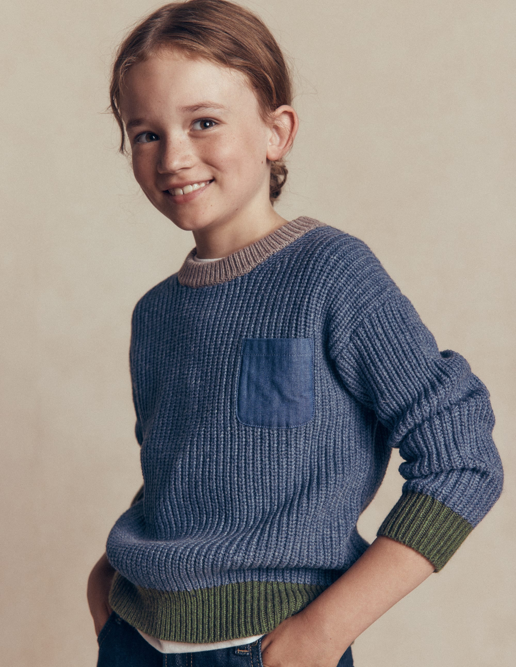 Colour Block Jumper-Navy Melange - Image 4