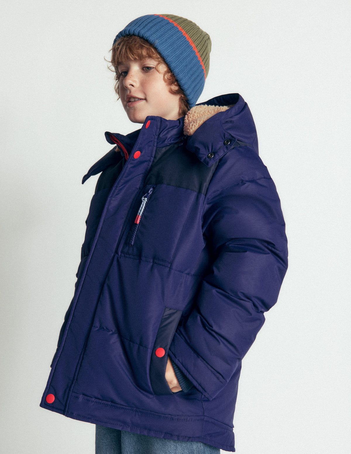 Borg Lined Puffer Coat-College Navy - Image 3
