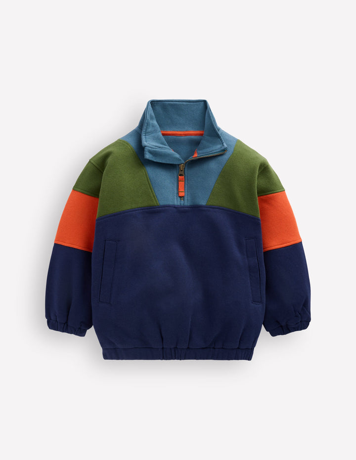 Half-zip Sweatshirt-Brunswick Green Colourblock