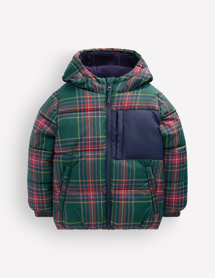 Fun Padded Coat-Green Check