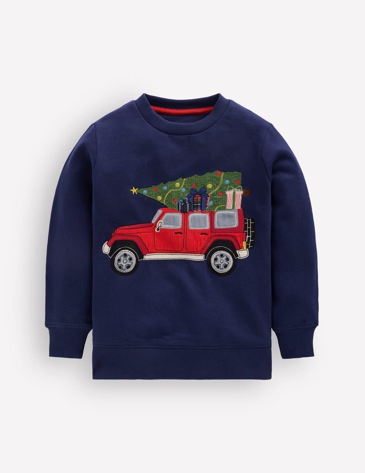 Festive Applique sweatshirt-College Navy, Christmas Car