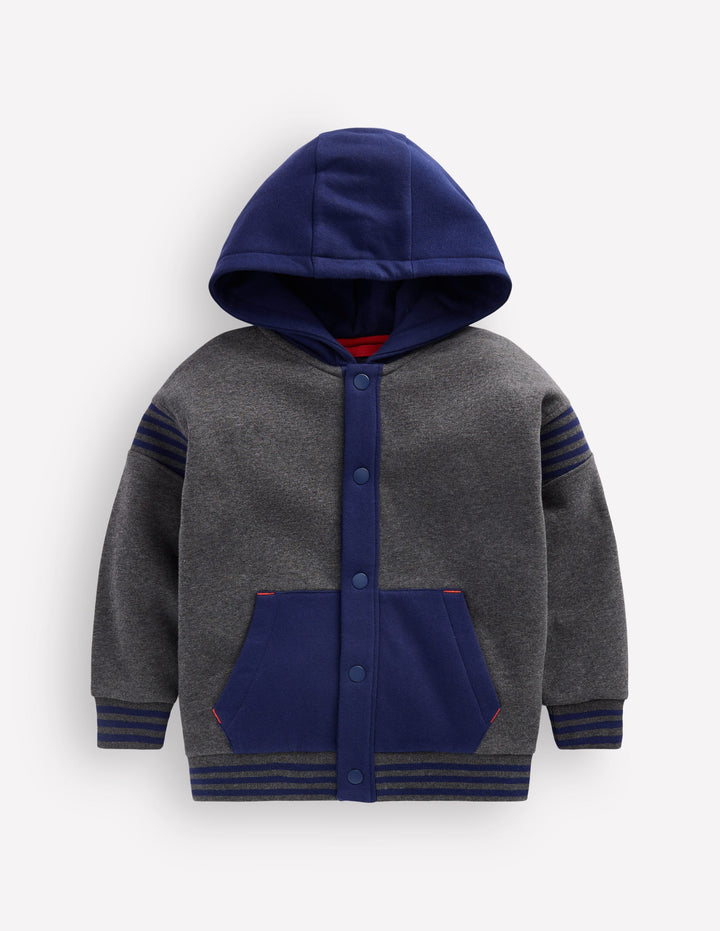 Colourblock Hoodie-Charcoal Marl