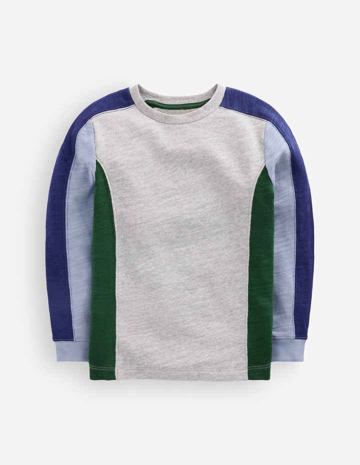 Colourblock Mid-weight T-Shirt-Grey Marl Colourblock