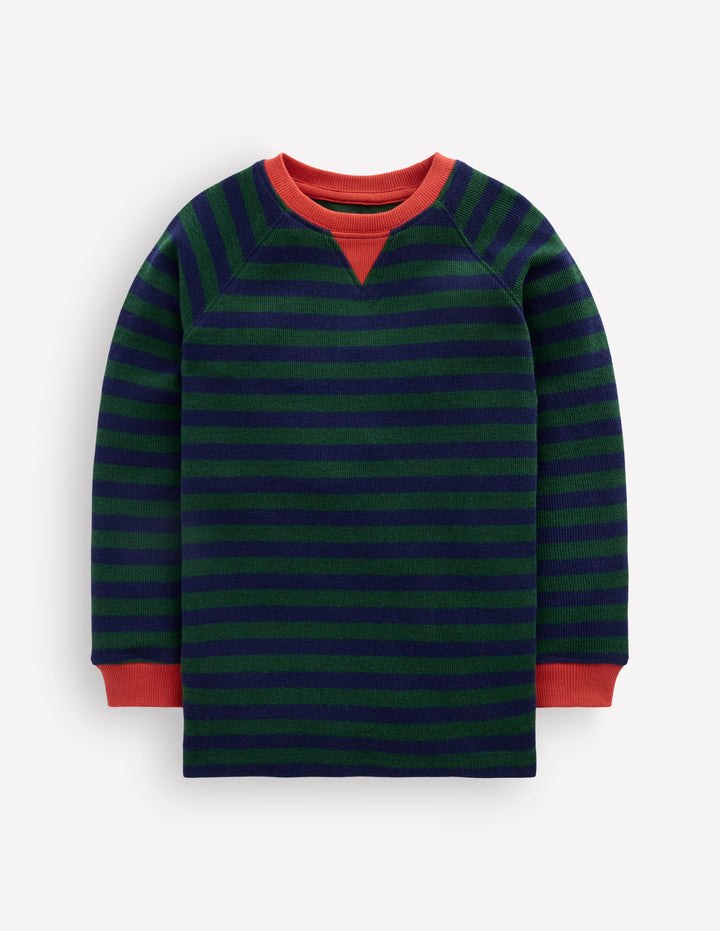 Cosy Textured Stripe T-shirt-Forest Green / College Navy