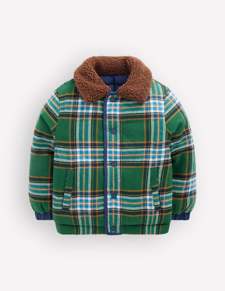 Reversible Quilted Jacket-Green Check & Brunswick Green