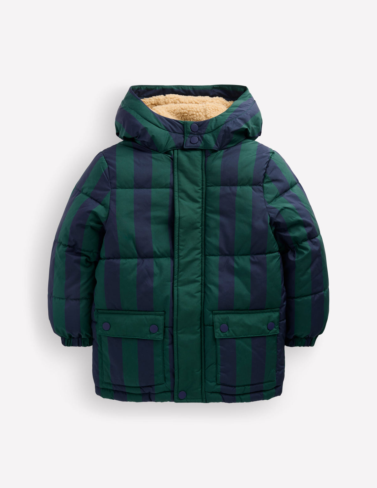 Mid-Length Baffled Coat-NAVY AND GREEN STRIPE - Image 2