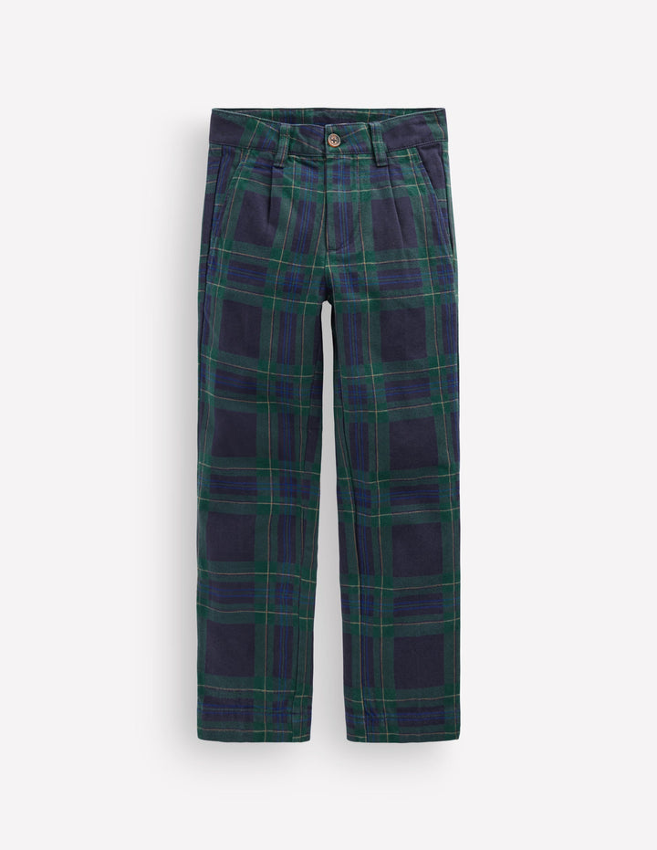 Check Smart Trousers-Navy, Green and Blue