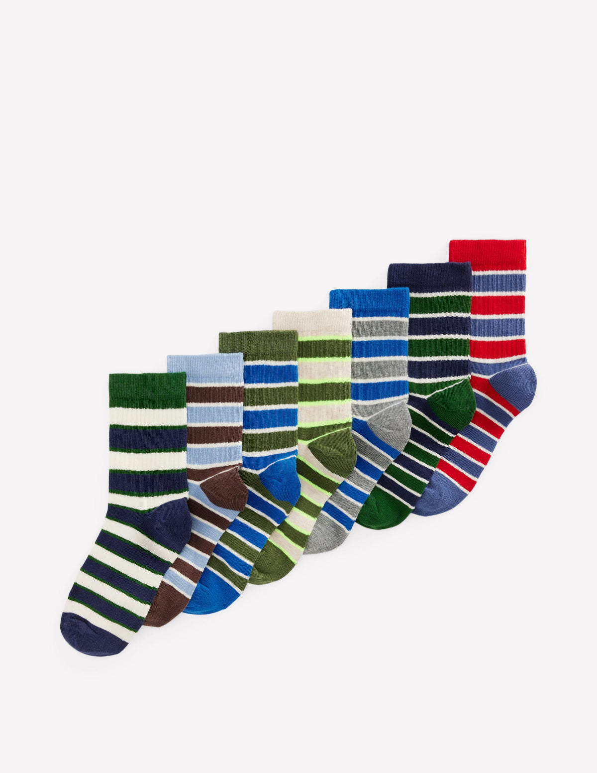 7 Pack Ribbed Socks-Multi Stripes-1