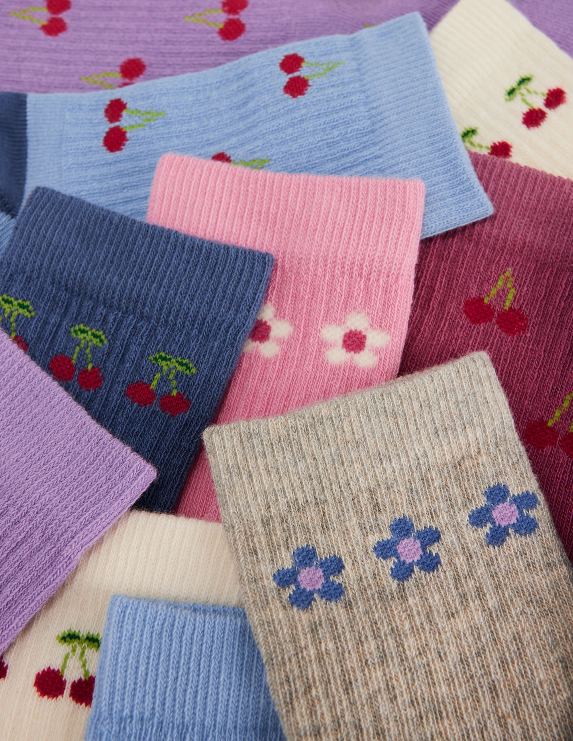 7 Pack Ribbed Socks (Girls)-Fun Cherries - Image 2