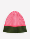Girl's Cotton Ribbed Beanie-Pink Colourblock