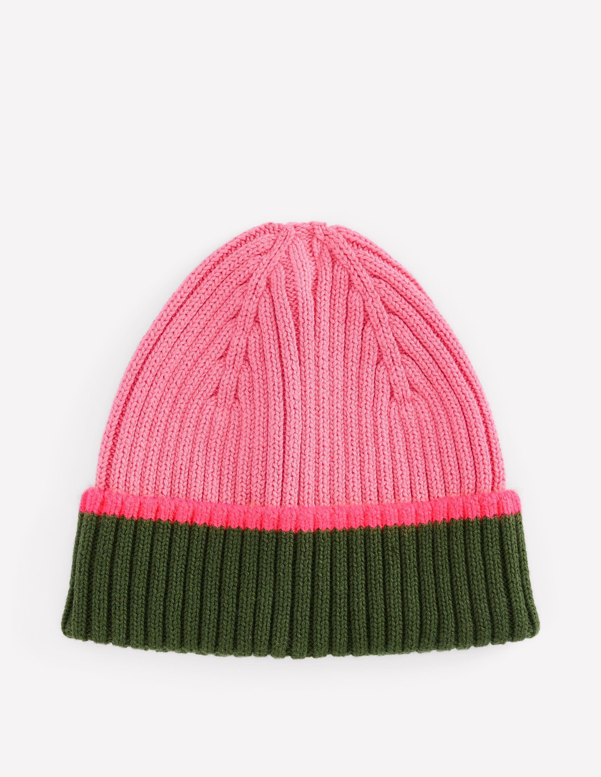 Girl's Cotton Ribbed Beanie-Pink Colourblock - Image 1
