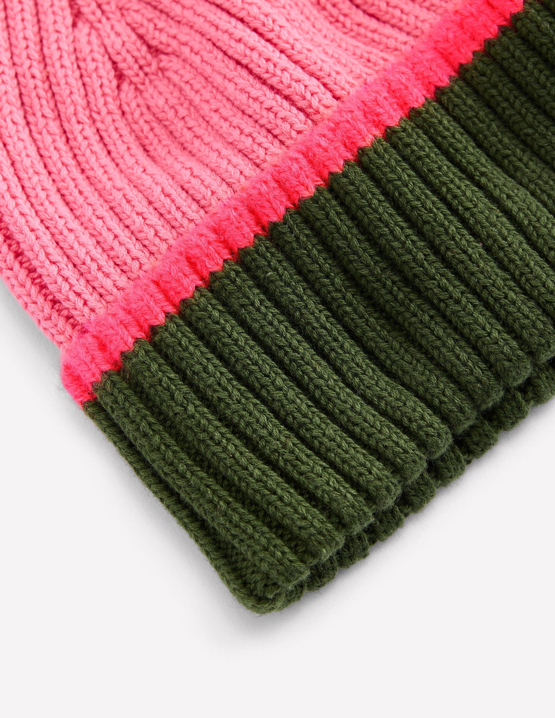 Girl's Cotton Ribbed Beanie-Pink Colourblock-2
