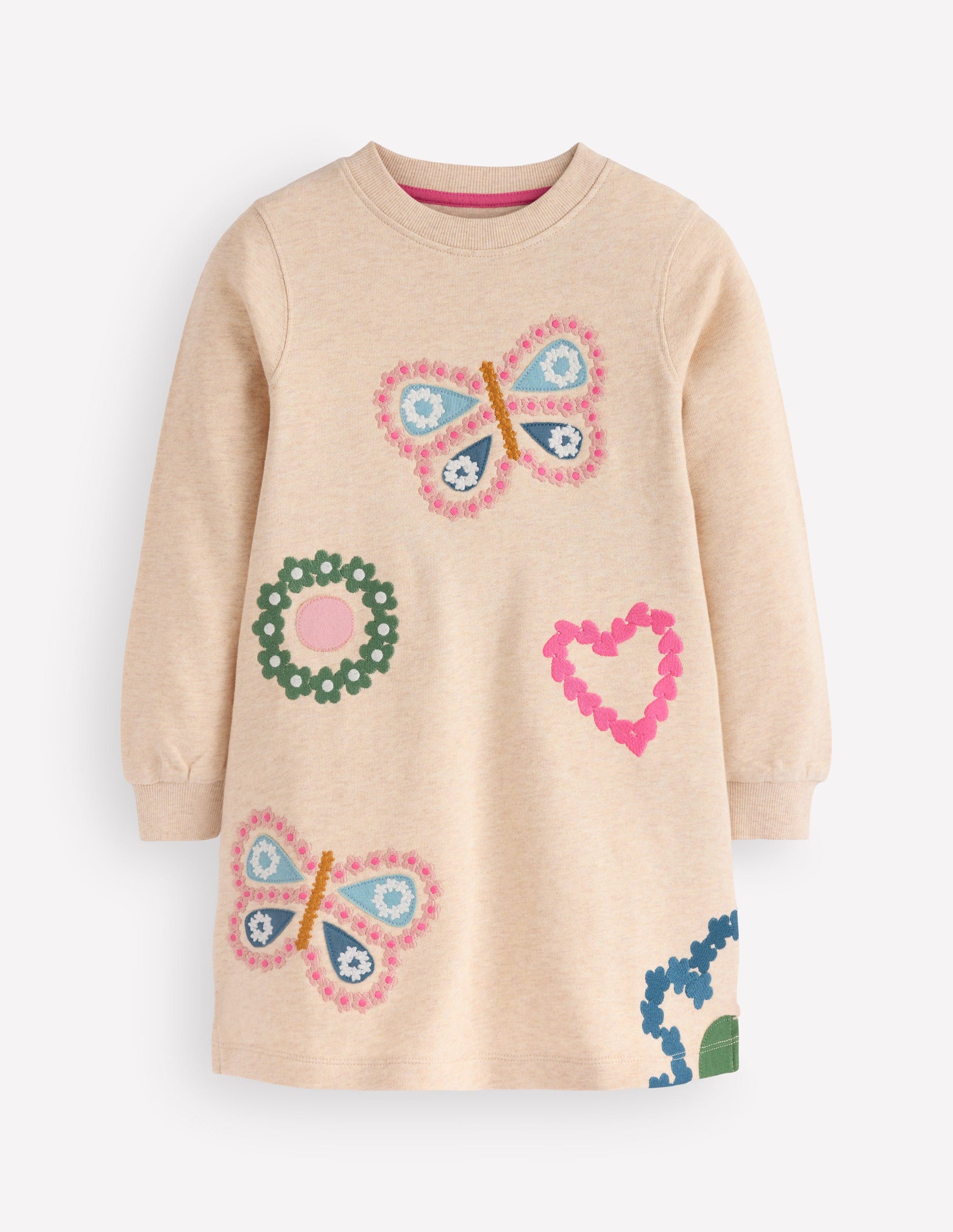 Ida Sweatshirt Appliqué Dress-Oatmeal Butterlies-2