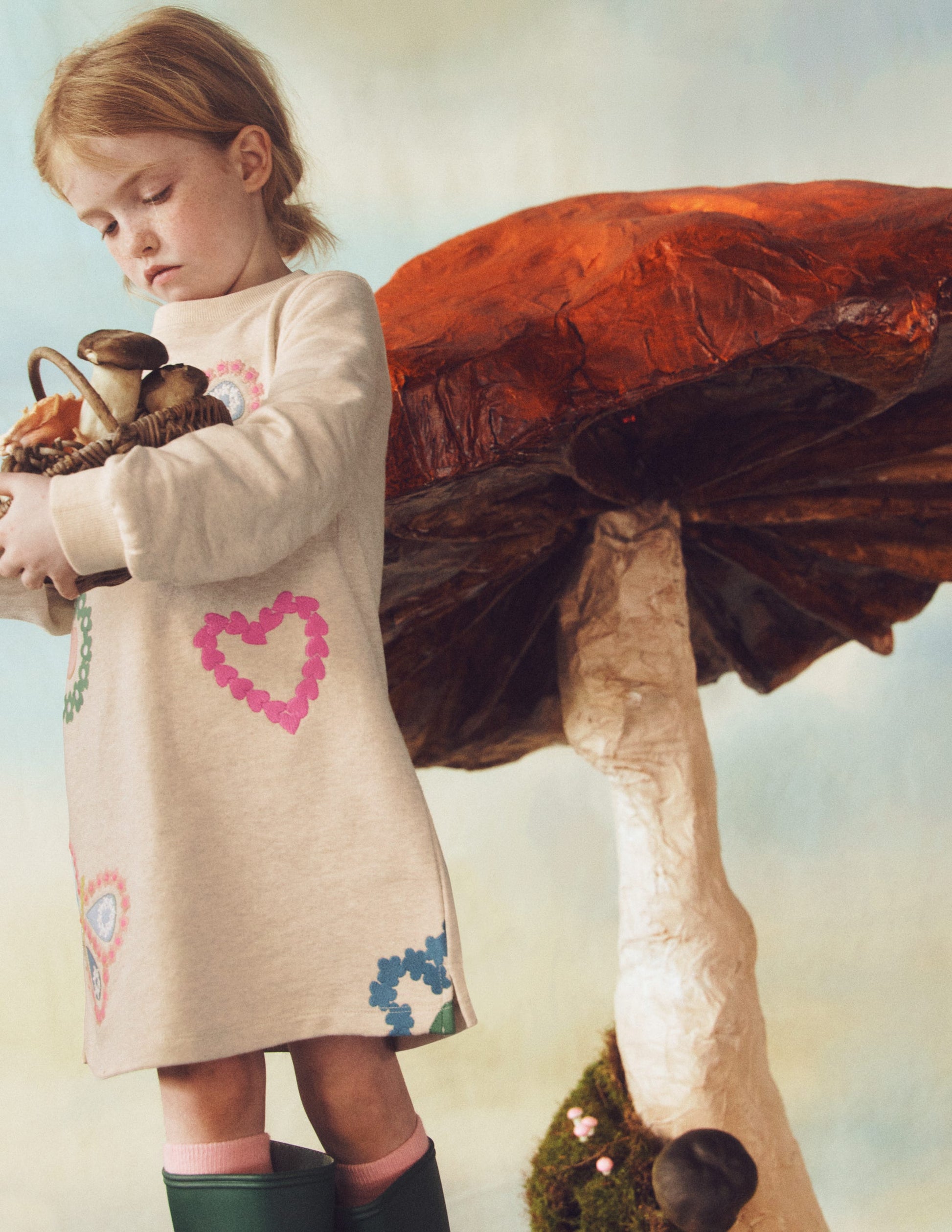 Ida Sweatshirt Appliqué Dress-Oatmeal Butterlies-4
