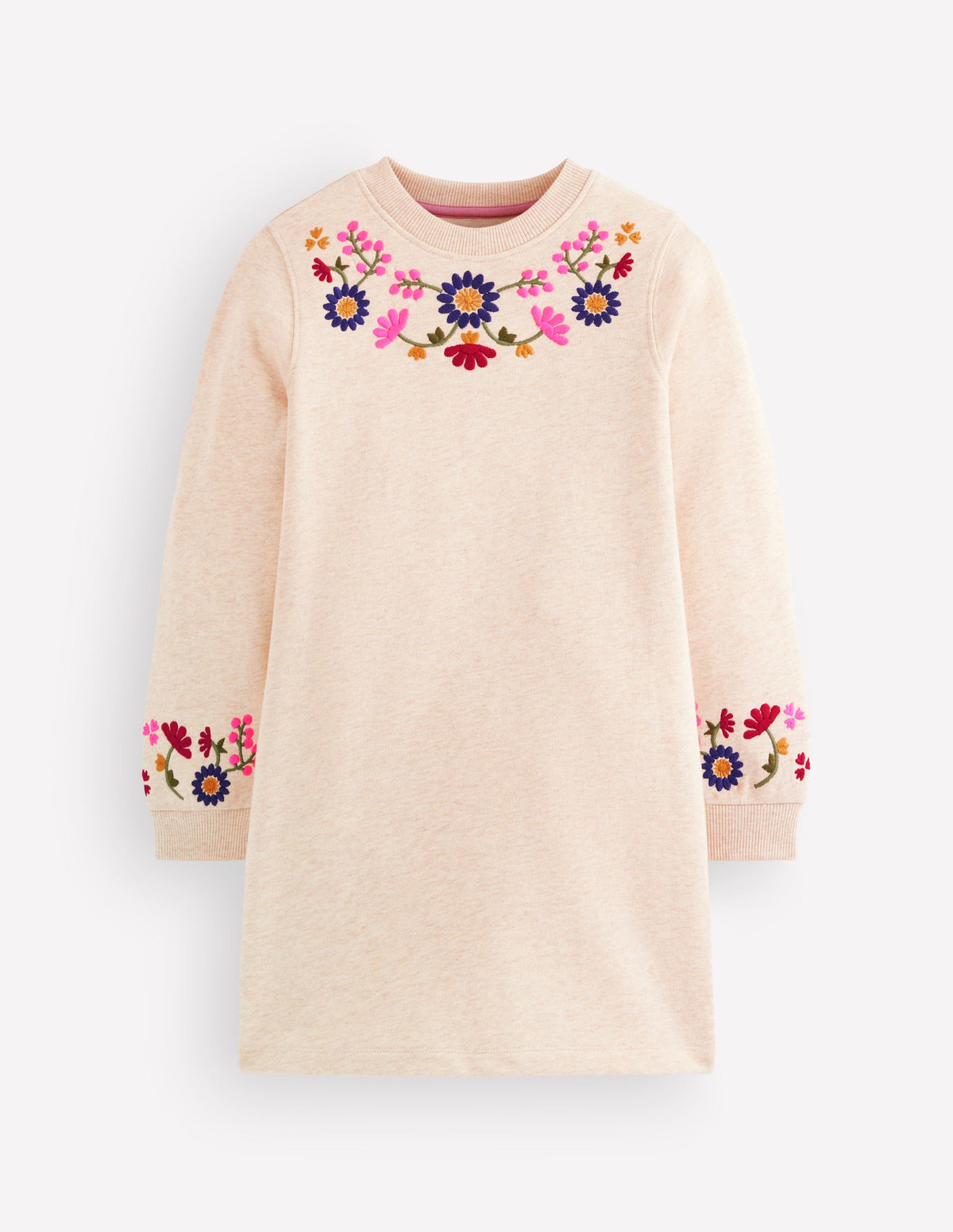 Ida Sweatshirt Appliqué Dress-Oatmeal Floral Embroidery - Image 1