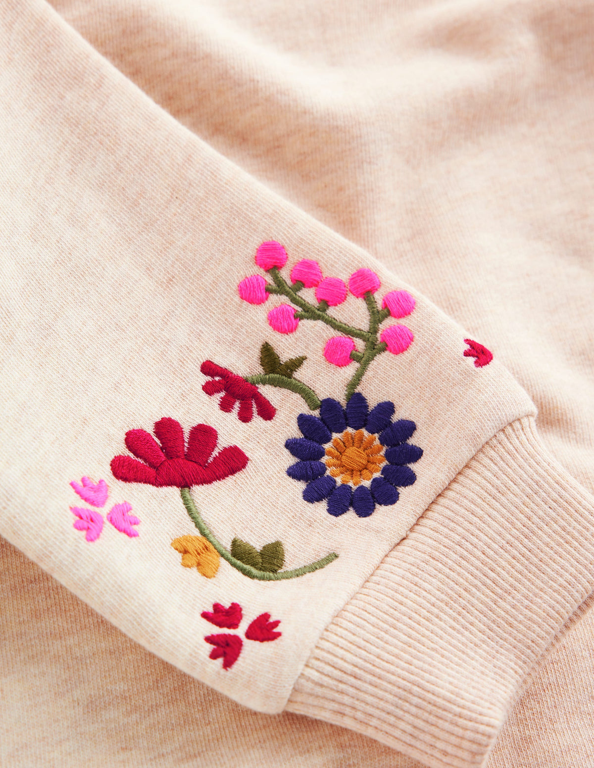 Ida Sweatshirt Appliqué Dress-Oatmeal Floral Embroidery-2