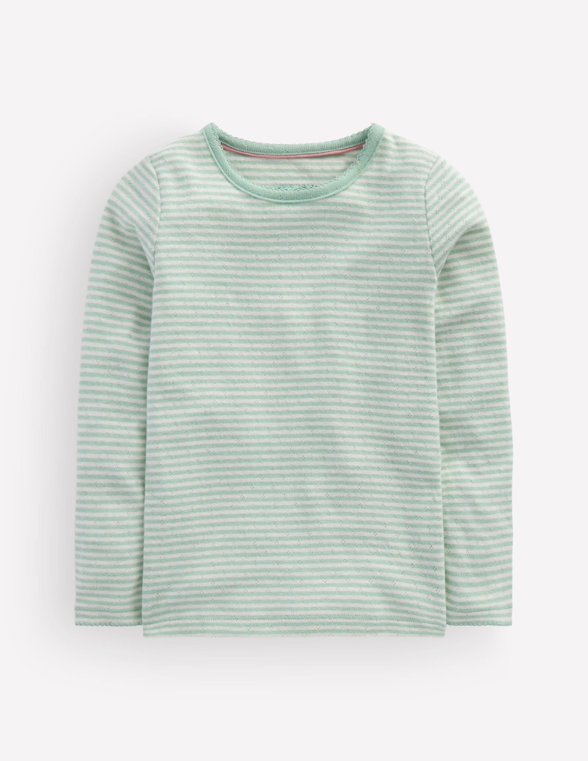 Long Sleeve Pointelle Top-Misty Blue Stripe - Image 1